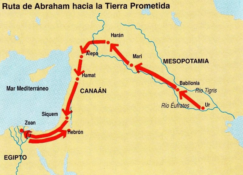 viaje de abraham, abram, mesopotamia a canaán, mapa