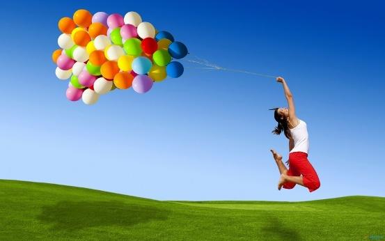 actitud, positiva, felicidad, globos