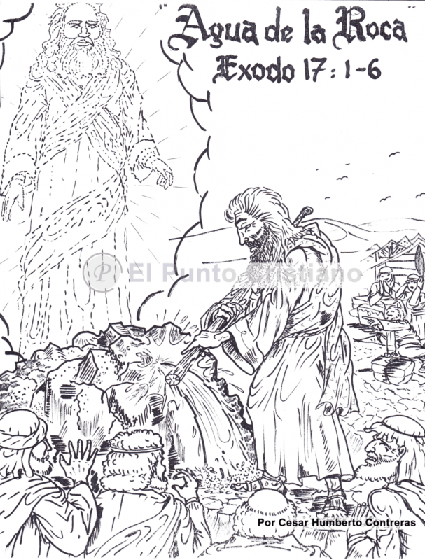 dibujo para colorear, escuela biblia, biblia, frases biblia, citas, agua de la roca, milagro